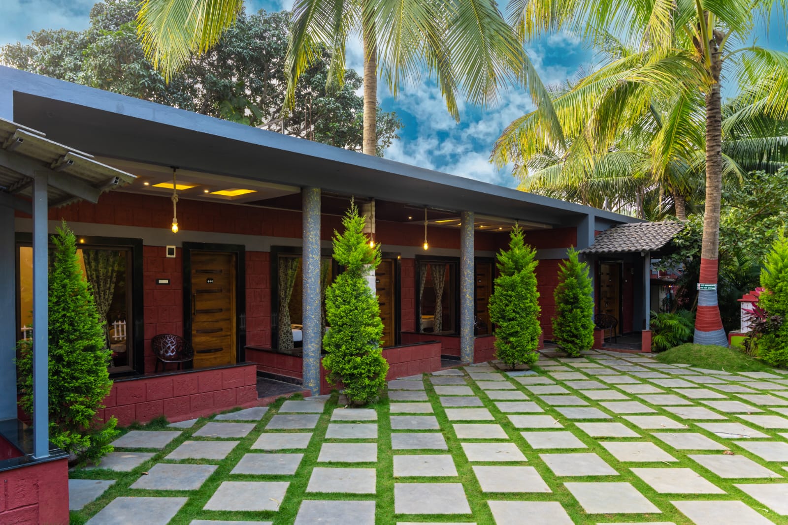 Resort exterior with palm trees